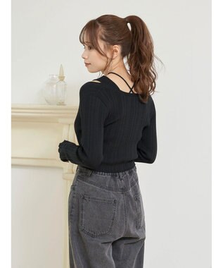 earth music&ecology ＳＥＴ２点ショートカーディガン＋レイヤードタンク Black