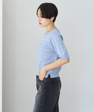 AMERICAN HOLIC ケーブル５分袖ニットプルオーバー Grayish Blue