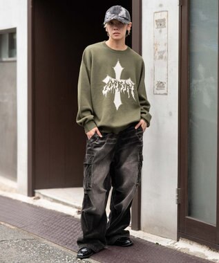 WEGO ダメージジャガードプルオーバー カーキ