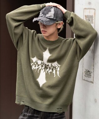 WEGO ダメージジャガードプルオーバー カーキ