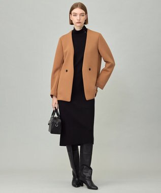 ICB 【洗える】 シルキーウールダブルフェイス ハイネックニットワンピース ブラック