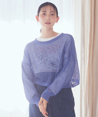 earth music&ecology スパンコールメッシュニットプルオーバー Light Blue