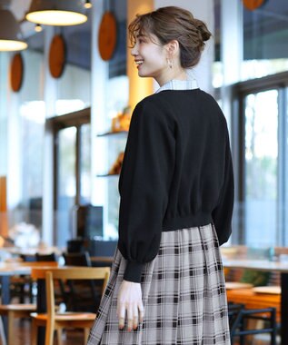 Tiaclasse 【洗える】小顔効果も期待できるスキッパーシャツワンピース グレージュチェック