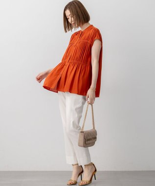 23区 L 【接触冷感/WEB&一部店舗限定】レーヨンスパローン ティアード ブラウス テラコッタ系