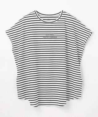 ANY ANYファンクションワイドフレンチスリーブTシャツ オフ×ブラックボーダー