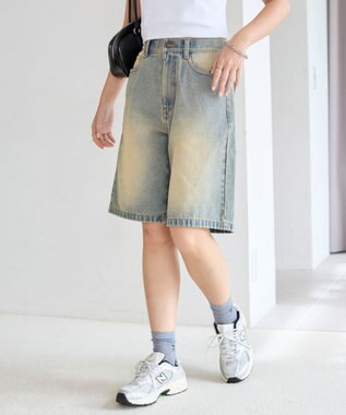 WEGO 【SMサイズ展開】ヴィンテージウォッシュデニムハーフパンツ デニム淡加工色