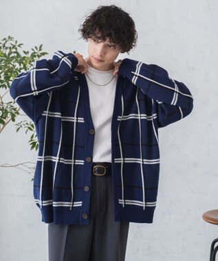 WEGO ルーズフィット総柄カーディガン 柄2