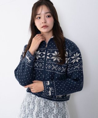 WEGO ユキガラダブルジップカーデ