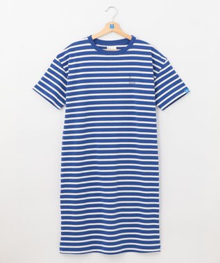SHARE PARK LADIES 【UVカット】ボーダーロゴ半袖カットワンピース ブルー系1