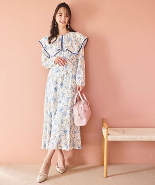 ANY SIS L 【洗える】スカーフデザインプリント ワンピース アイボリーベース