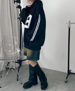 WEGO サイドラインナンバリングパーカー ブラック