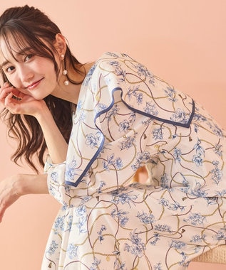 ANY SIS L 【洗える】スカーフデザインプリント ワンピース アイボリーベース