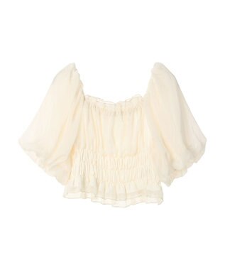 earth music&ecology パフスリーブシャーリングブラウス Ivory
