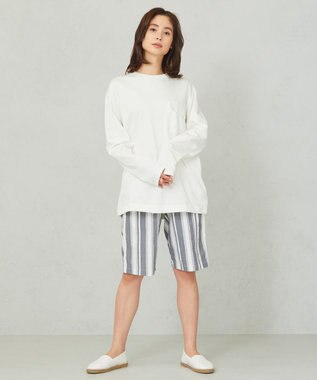 JOSEPH ABBOUD MOUNTAIN 【SPACE／UNISEX】JOE COTTONワイドストライプ ハーフパンツ ホワイト系2