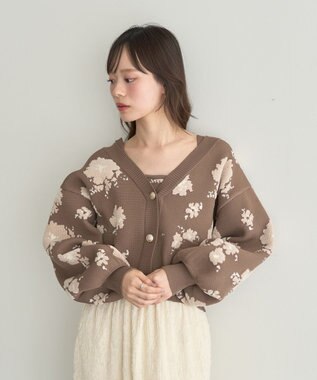 earth music&ecology SET2点フラワージャガードカーデ+ビスチェ Brown