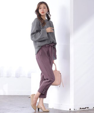 Tiaclasse 【洗える】スリットパールテーパードパンツ ピンク