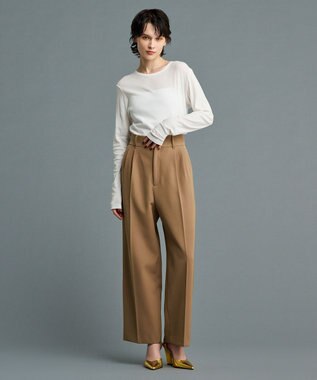 uncrave 【防しわ・UVカット・洗濯機洗い可】バルキーツイル ワイドパンツ(サスペンダー付き)（uncrave STANDARD） キャメル