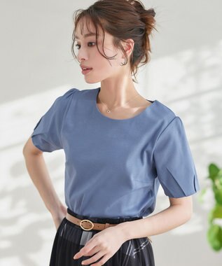 Tiaclasse 【UVケア・接触冷感】“あまラク” タックパフスリーブカットソートップス ブルー