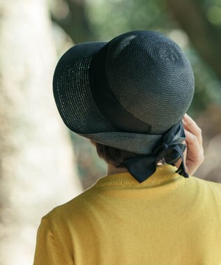 AND WOOL 〈UVカット加工〉〈軽くて折りたためる〉リボンの帽子 ブラック