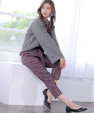 Tiaclasse 【洗える】スリットパールテーパードパンツ ピンク