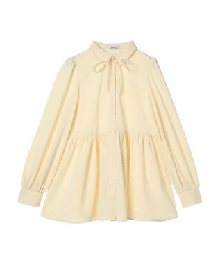 earth music&ecology リボン付き切り替えギャザーシャツチュニック Yellow