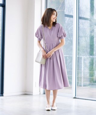Tiaclasse L 【洗える】パフスリーブワンピース ラベンダー