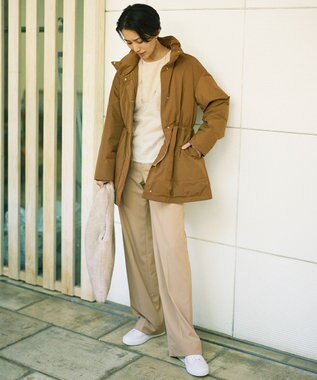 自由区 L 【17号サイズまで展開・カタログ掲載】マイクロタッサーダウンスタンドカラー コート キャメル