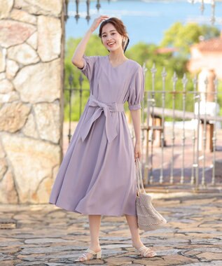Tiaclasse L 【洗える】パフスリーブワンピース ラベンダー