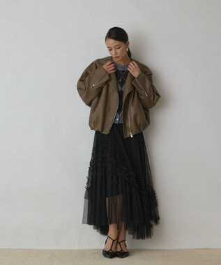 GRACE CONTINENTAL フェイクレザーライダース カーキ