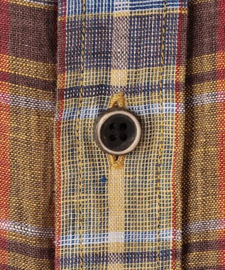 JOSEPH ABBOUD 【キングサイズ・アルビニリネン】チェック七分袖シャツ オレンジ系4