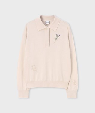 Paul Smith フラワーエンブロイダリー 長袖ニットポロシャツ オフホワイト