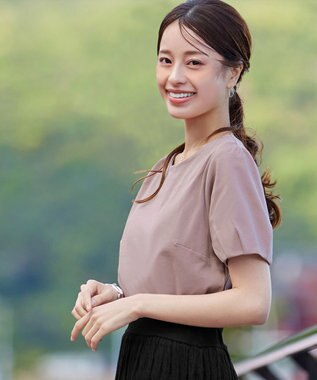 Tiaclasse 【UVケア・接触冷感】“あまラク” タックパフスリーブカットソートップス ピンクモカ