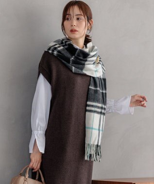 組曲 ウールチェックストール サックスブルー系