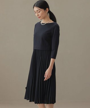 組曲 【KUMIKYOKU NAVY】ジャージーコンビプリーツ ワンピース ネイビー系