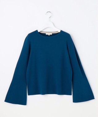 自由区 【セットアップ対応・洗える】レーヨンストレッチフレアスリーブ ニット リッツブルー系