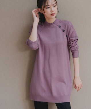 Tiaclasse 【安田美沙子さん着用・選べる2type・新色追加】ボタンニットチュニック モックネック：ラベンダー