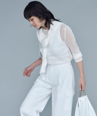 ICB L 【洗える】 ドライメッシュ ニットトップス オフホワイト系