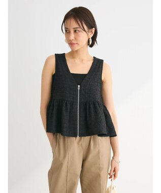 Green Parks ジャガードペプラムＺｉｐベスト Black