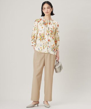 自由区 L 【洗える】フラワーガーデンプリント ブラウス マルチ