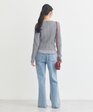 earth music&ecology 【予約】プリーツレイヤーケーブルニットカーディガン Gray