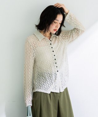 Green Parks 衿付きレースカットプルオーバー Light Gray