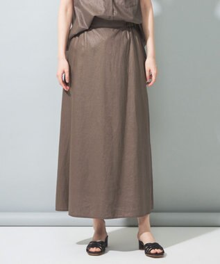 SHARE PARK LADIES 【洗える】リネンレーヨンコーティングウォッシュスカート チャコール