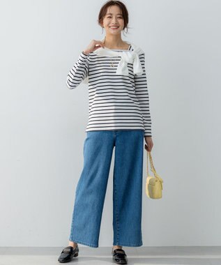 組曲 L ライトデニム セミワイドパンツ ライトインディゴ系