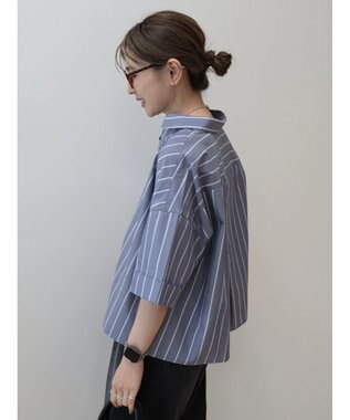 AMERICAN HOLIC イージーケア５分袖バックタックシャツ Stripe Navy
