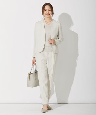 自由区 【セットアップ可】ダブルクロス ノーカラージャケット ベージュ系