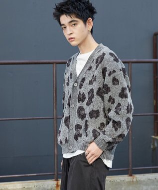 WEGO ベロアモールパターンカーディガン グレー