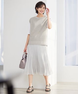 J.PRESS LADIES 【洗える】 スパンボイルワッシャー ランダムプリーツ スカート ライトグレー系