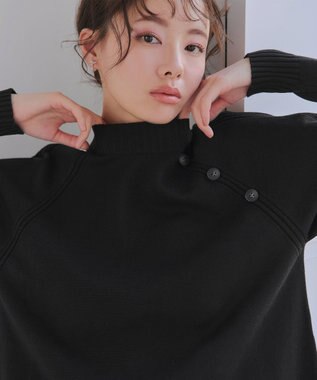 Tiaclasse 【安田美沙子さん着用・選べる2type・新色追加】ボタンニットチュニック モックネック：ブラック