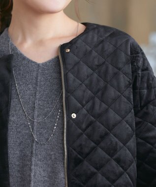 Tiaclasse 【リバーシブル】表裏2WAYベロアキルティングブルゾン ブラック