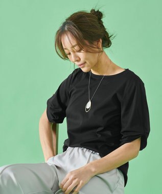 ANY 【接触冷感】シルケットスムース タックスリーブトップス ブラック